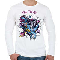 printfashion Free forever - Dínó és űrhajós - Férfi hosszú ujjú póló - Fehér