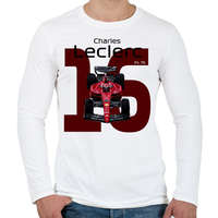 printfashion Charles Leclerc 16 autóversenyző - fekete felirat - Férfi hosszú ujjú póló - Fehér