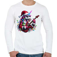 printfashion Vicces karácsonyi gitáros rocker party unikornis - Férfi hosszú ujjú póló - Fehér