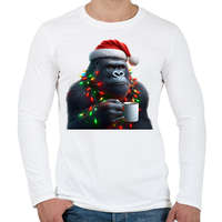 printfashion Kávézó / teázó karácsonyi party gorilla - Férfi hosszú ujjú póló - Fehér