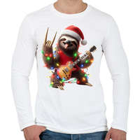 printfashion Vicces karácsonyi gitáros rocker party lajhár - Férfi hosszú ujjú póló - Fehér