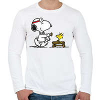 printfashion Snoopy és Woodstock - Férfi hosszú ujjú póló - Fehér