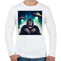 printfashion Fura cuki ijedt gorilla - Retro UFÓ invázió - Férfi hosszú ujjú póló - Fehér