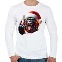 printfashion Vicces karácsonyi rocker party gorilla - Férfi hosszú ujjú póló - Fehér