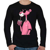 printfashion Rózsaszín Párduc - Férfi hosszú ujjú póló - Fekete
