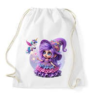 printfashion Lila boszorkány egyszarvúval - Sportzsák, Tornazsák - Fehér