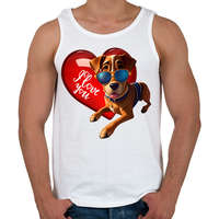 printfashion I Love You - szívecskés kutyás póló minta, ajándék ötlet Valentin napra - Férfi atléta - Fehér