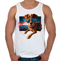 printfashion I Love You - szívecskés kutyás póló minta, ajándék ötlet Valentin napra - Férfi atléta - Fehér