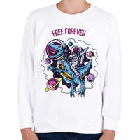 printfashion Free forever - Dínó és űrhajós - Gyerek pulóver - Fehér