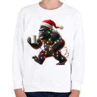 printfashion Vicces Kávézó / teázó karácsonyi party gorilla - But first Coffee - Gyerek pulóver - Fehér