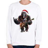 printfashion Vicces karácsonyi gitáros rocker party gorilla - Gyerek pulóver - Fehér