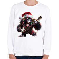 printfashion Vicces karácsonyi gitáros rocker party gorilla - Gyerek pulóver - Fehér