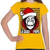 printfashion La Casa De Papel Christmas háttérrel - Női póló - Sárga