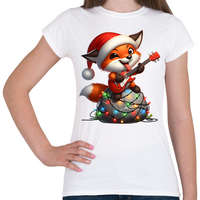 printfashion Vicces karácsonyi rocker party róka - télapó sapkában - Női póló - Fehér