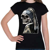 printfashion (Csontváz) Leány gyöngy fülbevalóval - Női póló - Fekete