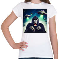 printfashion Fura cuki ijedt gorilla - Retro UFÓ invázió - Női póló - Fehér