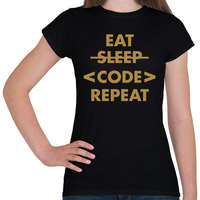 printfashion Eat, Code, Repeat - Női póló - Fekete