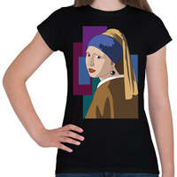 printfashion Jan Vermeer - Leány gyöngy fülbevalóval - Női póló - Fekete