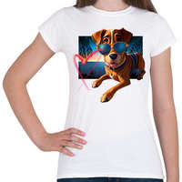 printfashion I Love You - szívecskés kutyás póló minta, ajándék ötlet Valentin napra - Női póló - Fehér