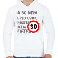 printfashion 30 éves (szürke) - Férfi kapucnis pulóver - Fehér