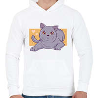 printfashion Szürke cica - Férfi kapucnis pulóver - Fehér