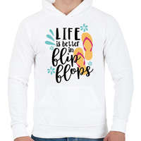 printfashion Az élet jobb flip-flop papucsban - Férfi kapucnis pulóver - Fehér