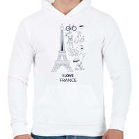 printfashion I LOVE FRANCE 1 - Férfi kapucnis pulóver - Fehér