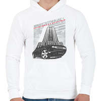 printfashion Fekete autó az épület előtt - Férfi kapucnis pulóver - Fehér