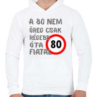 printfashion 80 éves szürke - Férfi kapucnis pulóver - Fehér