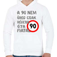 printfashion 90 éves (szürke) - Férfi kapucnis pulóver - Fehér