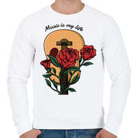 printfashion Music is my life - Rózsás gitár - Férfi pulóver - Fehér