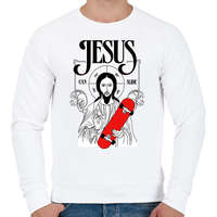 printfashion Jesus can slide - Férfi pulóver - Fehér