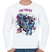 printfashion Free forever - Dínó és űrhajós - Férfi pulóver - Fehér