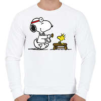 printfashion Snoopy és Woodstock - Férfi pulóver - Fehér