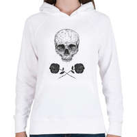 printfashion Skull N' Roses - Női kapucnis pulóver - Fehér