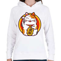 printfashion Lucky cat - Maneki neko - Női kapucnis pulóver - Fehér