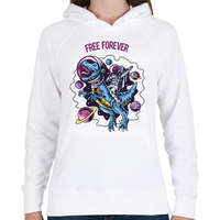 printfashion Free forever - Dínó és űrhajós - Női kapucnis pulóver - Fehér
