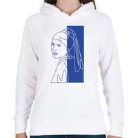 printfashion Jan Vermeer - Leány gyöngy fülbevalóval - Vonalas - Női kapucnis pulóver - Fehér