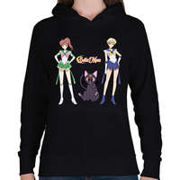 printfashion Sailor Moon - Jupiter, Luna, Uranus - Női kapucnis pulóver - Fekete