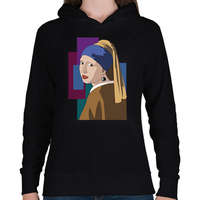 printfashion Jan Vermeer - Leány gyöngy fülbevalóval - Női kapucnis pulóver - Fekete