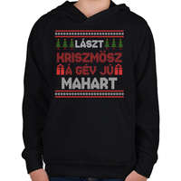 printfashion Lászt kriszmösz karácsonyi mintás fekete póló - Gyerek kapucnis pulóver - Fekete