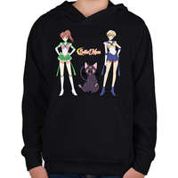 printfashion Sailor Moon - Jupiter, Luna, Uranus - Gyerek kapucnis pulóver - Fekete