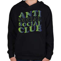 printfashion Anti social social club - zöld - Gyerek kapucnis pulóver - Fekete