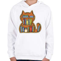 printfashion Cica könyvespolc - Gyerek kapucnis pulóver - Fehér