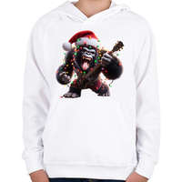 printfashion Vicces karácsonyi gitáros rocker party gorilla - Gyerek kapucnis pulóver - Fehér
