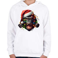 printfashion Morcos karácsonyi party gorilla - Gyerek kapucnis pulóver - Fehér