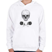 printfashion Skull N' Roses - Gyerek kapucnis pulóver - Fehér