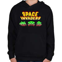 printfashion Space Invaders - Gyerek kapucnis pulóver - Fekete