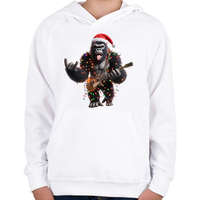 printfashion Vicces karácsonyi gitáros rocker party gorilla - Gyerek kapucnis pulóver - Fehér