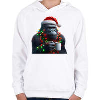 printfashion Kávézó / teázó karácsonyi party gorilla - Gyerek kapucnis pulóver - Fehér